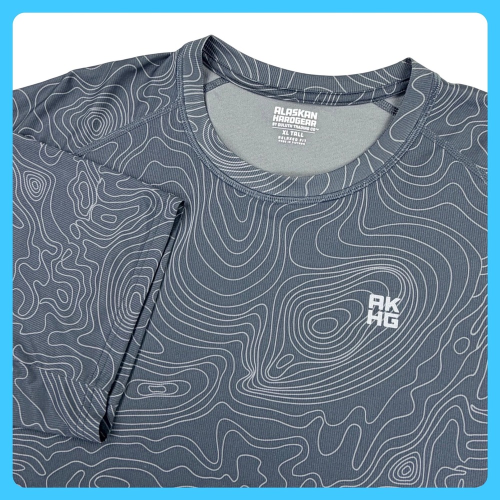Alaskan Hardgear Duluth T Shirt Men XL Tall Gray Performance Topographic Map